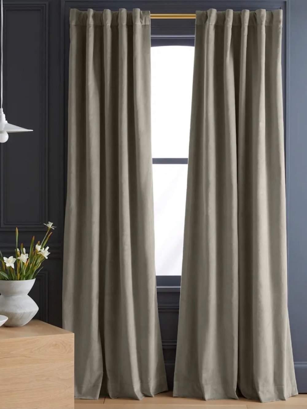 Quince Velvet Curtain 48x108 Light Gray Room Darkening Panel